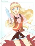  1girl blonde_hair blue_eyes braid breasts flower frills long_hair open_mouth rose shirley_fennes shoes skirt tales_of_(series) tales_of_legendia 