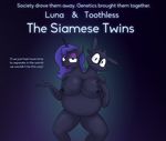  2_heads anthro big_breasts breasts conjoined dragon dreamworks duo equine female friendship_is_magic how_to_train_your_dragon mammal multi_head my_little_pony night_fury overweight princess_luna_(mlp) slightly_chubby stuck_together theyton toothless 
