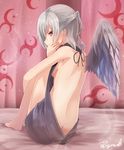  angel_wings ass back backless_dress backless_outfit bad_id bad_pixiv_id bare_back bare_shoulders breasts butt_crack curtains dress feathered_wings feathers from_behind grey_dress grey_sweater grey_wings half_updo halterneck hand_on_own_cheek hand_on_own_face kishin_sagume knees_up leg_hug looking_at_viewer looking_back medium_breasts meme_attire naked_sweater no_bra no_panties on_bed poyosuke purple_dress red_eyes ribbed_sweater short_hair sideboob silver_hair single_wing sitting solo sweater sweater_dress touhou turtleneck turtleneck_sweater twitter_username virgin_killer_sweater wings 