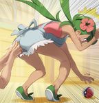  anal_fingering apron ass bare_shoulders bent_over blush_stickers breasts dark_skin fingering flower green_eyes green_hair hair_flower hair_ornament kanchou kira_keita legs long_hair mao_(pokemon) picking_up pink_shirt poke_ball poke_ball_(generic) pokemon pokemon_(game) pokemon_sm ribbon shirt shoes sleeveless sleeveless_shirt small_breasts solo trial_captain twintails wide-eyed 