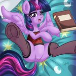  2016 book clothing cogbrony corset dock equine feathered_wings feathers female feral friendship_is_magic hair hooves horn lingerie looking_at_viewer lying mammal my_little_pony on_back open_mouth purple_eyes purple_feathers pussy solo spread_legs spreading twilight_sparkle_(mlp) underhoof winged_unicorn wings 