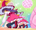  asahina_mirai ass blonde_hair hanami_kotoha haruyama_kazunori hat izayoi_liko kneeling magic_school_uniform mahou_girls_precure! multiple_girls no_panties pink_hair precure purple_hair short_hair socks witch_hat 