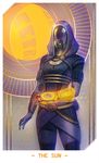  3_fingers abstract_background alien alteya armor belt card clothed clothing female fully_clothed helmet hood humanoid mass_effect not_furry quarian solo standing tali&#039;zorah tarot_card video_games 