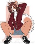  anthro canine clothed clothing dtalvi female looking_at_viewer mammal smile solo thick_thighs tongue tongue_out 