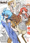  5girls ahoge bare_back bird blue_wings breasts brown_eyes brown_hair centaur_no_nayami character_request copyright_request crossover digitigrade eyebrows_visible_through_hair feathered_wings feathers flat_chest hair_over_one_eye halo harpy head_scarf head_wings hitomi_sensei_no_hokenshitsu long_hair medium_breasts meme_attire mitama_manami monster_girl monster_musume_no_iru_nichijou multiple_crossover multiple_girls orange_eyes orange_hair papi_(monster_musume) pigeon red_hair rin_(torikissa!) scales shake-o shiny shiny_skin short_ponytail silver_eyes silver_hair smile talons tobita_hina torikissa! trait_connection translation_request twitter_username virgin_killer_sweater white_wings winged_arms wings 