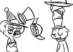  2017 anthro black_and_white clancy_(inkyfrog) clothed clothing crossed_arms cute_fangs disney duo fan_character hat inkyfrog koala male mammal marsupial monochrome mustelid percy_vison polecat simple_background white_background zootopia 