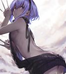  :o alternate_costume ass back backless_outfit backlighting bangs bare_arms bare_back bare_shoulders black_ribbon black_sweater blush breasts butt_crack cloud cowboy_shot dark_skin fate/prototype fate/prototype:_fragments_of_blue_and_silver fate_(series) from_behind from_below hair_between_eyes hassan_of_serenity_(fate) holding holding_knife holding_weapon knife knives_between_fingers leaning_forward looking_at_viewer looking_back medium_breasts meme_attire naked_sweater no_bra no_panties open_mouth outdoors purple_eyes purple_hair ribbon shirabi short_hair sideboob sleeveless solo sweater turtleneck turtleneck_sweater virgin_killer_sweater weapon 