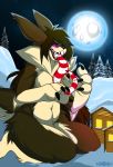  bunniehkins christmas claws female fullbody growth holidays invalid_tag kaiju lagomorph large_tongue macro macro_tongue mammal pinup pose rabbit snow teeth tongue unknown_species village wererabbit 