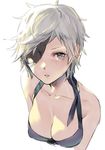  bare_shoulders bikini brown_eyes collarbone eyepatch from_above granblue_fantasy natsuhiko solo swimsuit tanya_(granblue_fantasy) white_hair 