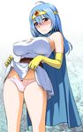  bare_shoulders blue_hair bow bow_panties breasts cape circlet dragon_quest dragon_quest_iii elbow_gloves gloves large_breasts long_hair panties pink_panties red_eyes sage_(dq3) smile solo st.germain-sal underwear 