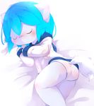  anthro aoino blue_fur blue_hair blush briefs bulge butt canine clothing cub eyes_closed fox fur hair hoodie invalid_tag kemono lying male mammal on_side simple_background sleeping solo underwear white_background white_fur young 