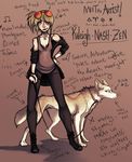  anthro blonde_hair canine clothed clothing collar dog duo english_text female feral fur hair husky mammal nude smile standing text wide_hips zenirix 