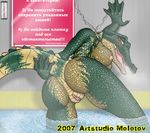  5_fingers alligator anthro anus areola blush breasts butt crocodilian digital_media_(artwork) dr_nowak female green_scales multicolored_scales open_mouth presenting pussy reptile russian_text scales scalie solo steam text translation_request two_tone_scales water 