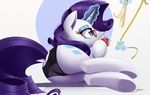  2017 blue_eyes cutie_mark dock equine eyeshadow eyewear female feral friendship_is_magic glasses glowing hair half-closed_eyes hi_res hooves horn magic makeup mammal my_little_pony ncmares purple_hair rarity_(mlp) solo tape_measure underhoof unicorn 