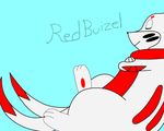  2_tails arctic buizel digital_media_(artwork) fur hindpaw male mammal multi_tail mustelid nintendo otter pawpads paws pok&eacute;mon red_fur redbuizel relaxing signature simple_background smile video_games vydra&quot;red&quot;merlock white_fur 