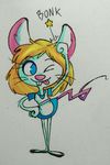  anthro blonde_hair blue_eyes buckteeth clothing dress endtown eyelashes female hair holly_hollister mammal mouse one_eye_closed oruguin rodent solo sound_effects teeth tongue tongue_out 