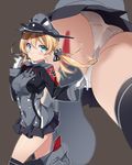  anchor_hair_ornament aqua_eyes ass black_legwear black_ribbon black_skirt blonde_hair blush breasts check_commentary commentary_request gloves hair_ornament hat highres iron_cross kantai_collection long_hair long_sleeves looking_at_viewer low_twintails medium_breasts microskirt military military_hat military_uniform mtu_(orewamuzituda) multiple_views panties peaked_cap pleated_skirt prinz_eugen_(kantai_collection) ribbon skirt smile standing thighhighs twintails underwear uniform white_gloves white_panties zettai_ryouiki 
