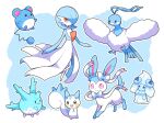  alcremie alcremie_(berry_sweet) altaria alternate_color azumarill blue_hair blueberry bob_cut bow bowtie colored_skin corsola dress food fruit gardevoir h_k225 multicolored_fur multicolored_skin open_mouth orange_eyes pachirisu pokemon pokemon_(creature) shiny_pokemon smile sylveon two-tone_fur two-tone_skin white_dress white_skin 