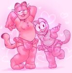 2023 4_fingers abstract_background absurd_res aipeco18 anthro armwear biped bulge clothed clothing crossdressing detailed_bulge digital_drawing_(artwork) digital_media_(artwork) domestic_cat duo felid feline felis fingers flaccid fur garfield_(series) garfield_the_cat genital_outline genitals girly grey_body grey_fur heart_background heart_symbol hi_res humanoid_genitalia humanoid_penis legwear looking_at_viewer male mammal nermal_(garfield) open_mouth orange_body orange_fur panties penis penis_outline pink_armwear pink_clothing pink_legwear pink_panties pink_thigh_highs pink_underwear simple_background smile thigh_highs toony underwear