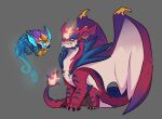 aurelion_sol_(lol) blue_eyes bracelet digitigrade dragon duo eastern_dragon european_mythology feral floating geckked green_eyes grey_background hi_res jewelry league_of_legends male mythological_creature mythological_scalie mythology quadruped red_body red_scales riot_games scales scalie simple_background smolder_(lol) spread_wings western_dragon wings