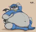 2024 anthro belly big_belly boots clothing fangs footwear fur hat headgear headwear hi_res husky2paws male mammal morbidly_obese morbidly_obese_anthro morbidly_obese_male navel obese obese_anthro obese_male open_mouth overweight overweight_anthro overweight_male procyonid raccoon shirt signature sitting sly_cooper sly_cooper_(series) solo sony_corporation sony_interactive_entertainment sucker_punch_productions teeth topwear whiskers