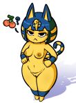 2024 4_fingers absurd_res animal_crossing ankha_(animal_crossing) anthro areola bangs big_butt black_eyebrows black_eyes blonde_hair blue_body blue_ears blue_fur blue_hair blue_tail bob_cut breasts butt cherry domestic_cat egyptian eyebrows eyelashes featureless_feet feet felid feline felis female female_anthro fingers food front_view frown fruit fur genitals hair half-closed_eyes hands_on_hips hi_res high-angle_view mammal markings medium_breasts mouth_closed multicolored_body multicolored_fur multicolored_hair narrowed_eyes navel nintendo nipples noseless nude nude_anthro nude_female plant prick_ears pussy question_mark ring_(marking) ringed_tail shadow signature simple_background solo standing striped_markings striped_tail stripes tail tail_markings thick_thighs two_tone_body two_tone_fur two_tone_hair two_tone_tail white_background wide_hips yellow_areola yellow_body yellow_fur yellow_inner_ear yellow_nipples yellow_pussy yellow_tail yenvudu