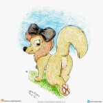ass_up butt canid canine cute_expression cute_eyes disney dixie_(tfath) female feral fur grass hi_res mammal patreon_username pawpads paws plant raised_tail solo tail text the_fox_and_the_hound url yordraw