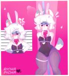anthro bimbofication bulge bunny_costume canid canine clothing cosplay costume dancing girly hi_res latex legwear male mammal pole pole_dancing rabbit_hole_(vocaloid) richa_picha richard_picher solo thick_thighs tights tsundere vocaloid