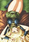  1990s_(style) 1girl absurdres armor blonde_hair boots breastplate cape circlet danmakuman deedlit dress elf grass green_dress green_eyes high_heel_boots high_heels highres long_hair long_pointy_ears looking_at_viewer pauldrons pointy_ears record_of_lodoss_war retro_artstyle shoulder_armor smile solo thick_thighs thighs very_long_hair 