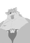 absurd_res anthro asian_clothing belly bulge canid canine canis clothing domestic_dog east_asian_clothing fundoshi hi_res japanese_clothing lifewonders low-angle_view male mammal moobs moritaka overweight penguin0700 scar simple_background smile solo tokyo_afterschool_summoners tongue tongue_out underwear white_background