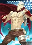  1boy abs bandaid bara facial_hair feet_out_of_frame goatee_stubble kienbiu looking_at_viewer male_focus muscular muscular_male navel nipples paid_reward_available persona persona_3 sanada_akihiko scar scar_on_chest solo standing stomach stubble white_hair 