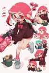  .96_gal_(splatoon) 1boy 1girl :d bike_shorts blue_eyes blue_hair bow bowtie color_guide commentary cross-laced_footwear gun heart highres holding holding_gun holding_phone holding_weapon hood hoodie ink_tank_(splatoon) inkling inkling_boy inkling_girl inkling_player_character looking_at_viewer medium_hair multiple_views one_eye_closed open_mouth phone pink_bow pink_bowtie pink_hair pink_socks pointy_ears red_eyes red_hoodie shoes simple_background sitting smallfry_(splatoon) smile socks splatoon_(series) splatoon_3 standing standing_on_one_leg teeth tentacle_hair thick_eyebrows tyinkama upper_teeth_only v_over_eye weapon white_background white_footwear 