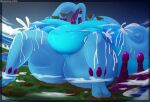 absurd_res blue_body breasts destruction expansion female female_focus generation_6_pokemon genitals goodra hi_res huge_filesize hungry macro mass_vore nintendo nipples pokemon pokemon_(species) reygunpocket_(artist) slime tail thick_thighs transformation vore