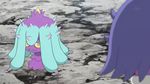  1boy animated animated_gif blue_hair blush kojirou_(pokemon) mareanie meowth pokemon pokemon_(anime) pokemon_sm pokemon_sm_(anime) 