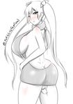  bare_back blush breasts butt_crack cowboy_shot dress flaccid foreskin futanari hestia_(danmachi) large_breasts long_hair looking_at_viewer looking_back meme_attire no_bra no_panties precum ribbed_dress ribbed_sweater sideboob simple_background solo sweater testicles virgin_killer_sweater yok 