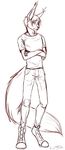  anthro clothed clothing crossed_arms feline formalinov hair looking_at_viewer lynx male mammal monochrome sketch solo standing 