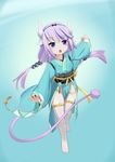  absurdres alternate_costume bangs beads cosplay dragon_girl fate/grand_order fate_(series) full_body groin hair_beads hair_ornament hairband highres horns japanese_clothes kanna_kamui kimono kiyohime_(fate/grand_order) kiyohime_(fate/grand_order)_(cosplay) kobayashi-san_chi_no_maidragon lavender_hair long_hair long_sleeves low_twintails no_panties obi open_mouth outstretched_arms pelvic_curtain sash solo tail the_hermit thighhighs trait_connection twintails white_legwear 