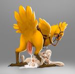  2017 3_toes adam_wan after_sex animal_genitalia anthro anthro_on_feral avian beak bestiality blush brown_eyes chocobo cum cum_in_mouth cum_in_pussy cum_inside cum_on_face cum_on_ground cum_on_leg cum_on_stomach cum_on_tail cum_string digital_media_(artwork) duo erection eyebrows feathered_wings feathers female feral final_fantasy fur genital_slit grey_background invalid_tag larger_male long_ears lying male male/female on_back one_eye_closed onigrift_(character) open_mouth penis pussy sheath simple_background size_difference slit small_wings smaller_female square_enix tail_feathers talons tan_fur tapering_penis toes tongue video_games wings yellow_feathers 