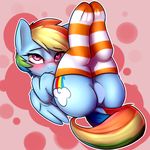  2017 absurd_res blush butt captainpudgemuffin clothing dock edit equine feathered_wings feathers female feral friendship_is_magic hair hi_res legs_up legwear mammal multicolored_hair multicolored_tail my_little_pony pabbley pegasus presenting rainbow_dash_(mlp) rainbow_hair rainbow_tail solo striped_legwear stripes wings 