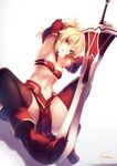  fate/grand_order kyouya_(mukuro238) midriff ponytail saber_of_red solo sword 