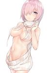  backless_dress backless_outfit breasts cowboy_shot dress fate/grand_order fate_(series) hair_over_one_eye halterneck highres kyouki large_breasts looking_at_viewer mash_kyrielight meme_attire naked_sweater navel purple_eyes purple_hair ribbed_sweater short_hair simple_background sketch sleeveless sleeveless_turtleneck solo sweater sweater_dress turtleneck turtleneck_sweater virgin_killer_sweater wardrobe_error white_background 