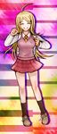  ahoge akamatsu_kaede backpack bad_id bad_pixiv_id bag beamed_eighth_notes black_legwear blonde_hair closed_eyes danganronpa eighth_note full_body grin highres long_hair musical_note musical_note_hair_ornament necktie new_danganronpa_v3 orange_neckwear pleated_skirt purple_skirt randoseru rokuichi_(bluelamp61) school_uniform sixteenth_note skirt smile socks solo staff_(music) sweater_vest 