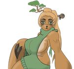  big_breasts breasts claws clothing female fur mammal open_back_sweater plant ponytail simple_background sloth solo sweater tartaurus 