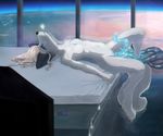  anthro bed blue_eyes canadian_marble_fox canine chest_tuft digital_media_(artwork) female fox fur glass hair hi_res leyanor mammal nude paws penetration planet pussy science_fiction solo space tentacles tuft white_fur 