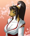  anthro black_lips black_nose black_sclera blue_eyes breasts brown_hair canine cleavage clothed clothing crovirus digimon female fox hair mammal solo story story_in_description taomon tomierlanely yue_(tomierlanely) 