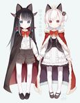  &gt;:) 2girls animal_ears artist_name bad_id bad_pixiv_id black_footwear black_hair blue_background blue_eyes bow brown_eyes brown_footwear brown_shorts cape capriccio center_frills closed_mouth crown dated dress eyebrows_visible_through_hair frilled_sleeves frills frown full_body hair_ornament hairclip heart hime-chan_to_maou holding_hands horns kaburi_chiko loafers long_hair long_sleeves looking_at_viewer mary_janes mini_crown multiple_girls number ochi_ripca one_side_up original pantyhose paw_hair_ornament red_bow shirt shoes short_hair shorts signature simple_background smile suspenders translation_request v-shaped_eyebrows white_dress white_hair white_legwear white_shirt 