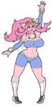  aged_up anthro big_breasts breasts canine chocolat_gelato cleavage clothed clothing dog edit eyewear fur goggles hair hi_res hypnofood jewelry mammal midriff necklace pink_fur pink_hair shorts sketch sleeves smile solatorobo solo tailwag thick_thighs tight_clothing video_games waving 