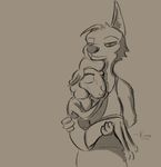  anthro betty_(weaver) canine caprine carrying clothed clothing disney duo eyes_closed female fur half-closed_eyes hi_res kam male mammal monochrome pack_street remmy_cormo sheep size_difference wolf wool zootopia 