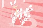  &lt;3 2017 ambiguous_gender anthro canine dancing digital_media_(artwork) eyes_closed fox fur hi_res lagomorph looking_at_viewer mammal open_mouth pink_color rabbit restricted_palette shane_frost simple_background smile standing teeth tongue 