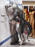  anthro balls being_watched canine dog dragon dream_and_nightmare feline fur furred_dragon german_shepherd k.m. leopard locker_room male male/male mammal penis raccoon rave_raccoon reach_around shower wet wet_fur 